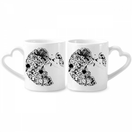 

Flower s Black White Art Grain Outline Couple Porcelain Mug Set Cerac Lover Cup Heart Handle