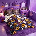 thumbnail image 2 of Homewish Cute Halloween Ghost 7 Pieces Full Size Bedding Sets,Sunflower Autumn Floral Print Full Size Bed in a Bag,Deep Purple Yellow,Halloween Reversible, 2 of 8