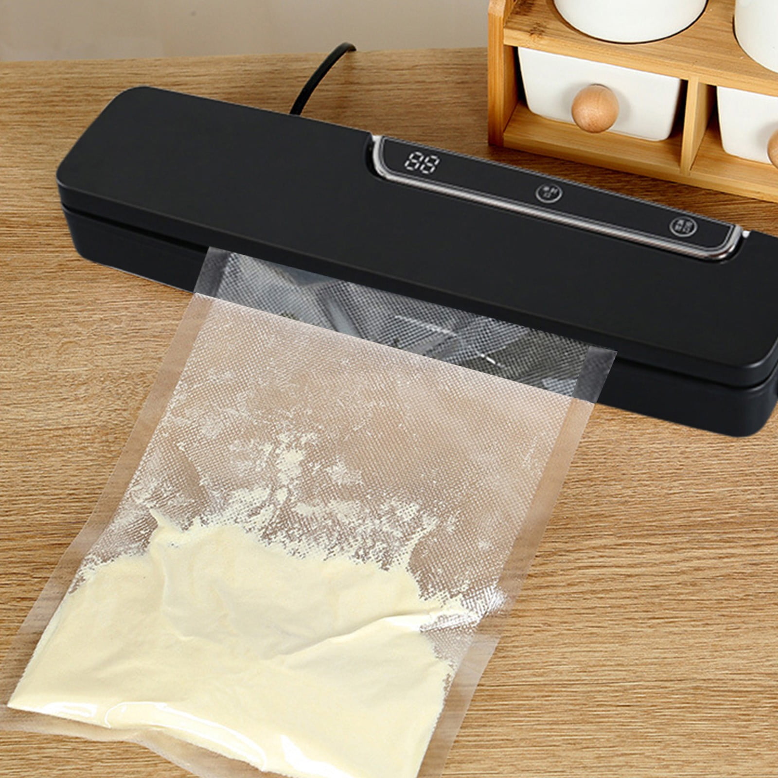 Byujiro Vacuum Sealer Machine with Digital Display Automatic Food Sealer with 20 Vacuum Bags Compact Air Sealing System for Food Storage, Meal Prep & Kitchen Organization