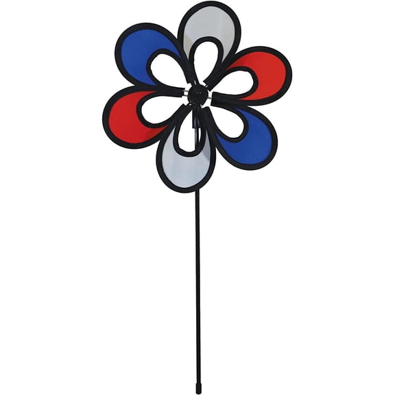 In the Breeze 2674 — 10-inch Patriotic Windee Wheelz Flower Spinner, Red, White & Blue Garden Wind Spinner