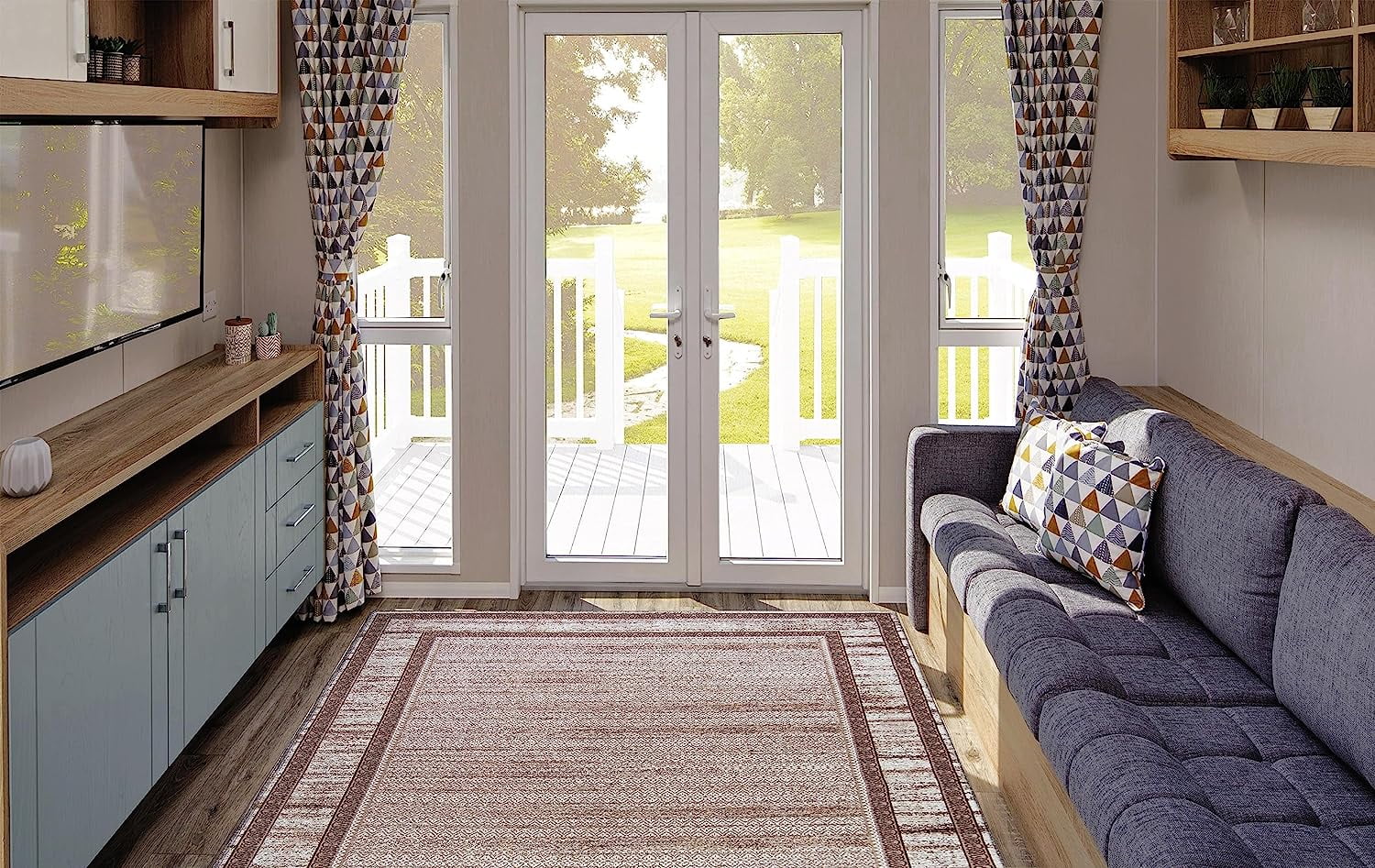 Gloria - Washable Area Rug Low Profile Bordered Washable Runners Anti Slip Backing Rugs for Living Room Light Weight Foldable Carpet