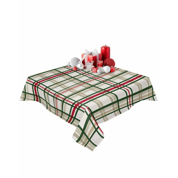 Square Tablecloth 54 x 54 Inches Vintage Christmas Stripes Plaids Waterproof & Stain Resistance Table Cloth Decorative Fabric Table Cover for Dinning/Party/Buffet/Banquet