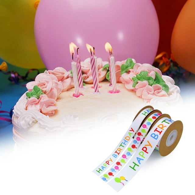 Lubelski 1 Roll Happy Birthday Ribbon Multi-purpose Festive Colorful HAPPY BIRTHDAY Letters Candle Balloon Printed Bow Making DIY Crafts Cake Gift Box Wrapping Ribbon Party Supplies