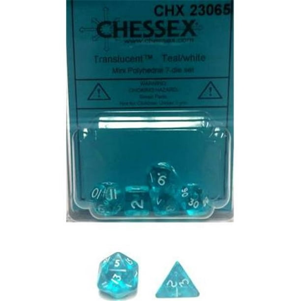 Chessex Manufacturing CHX23065 Transparent Mini dés Polyédriques&44; Turquoise & Blanc - Lot de 7