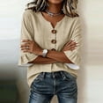thumbnail image 5 of Odbmxy Striped Shirts for Women Cotton Fall 3/4 Sleeve Blouse for Women V-Neck Camping Button Regular Casual Peplum Tops, 5 of 7