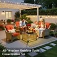 thumbnail image 2 of Ovios 4 Pieces Outdoor Furniture Set High Back All-Weather Wicker Patio Conversation Set with Solar Light Coffee Table, Orange Red(Textured), 2 of 9