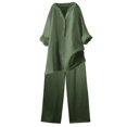 thumbnail image 6 of JFGHDG Women's Linen 2 Piece Outfits Rolled Sleeves Tops Wide Leg Trouser Pants Suits Summer Casual Dressy Linen Sets Green M, 6 of 7