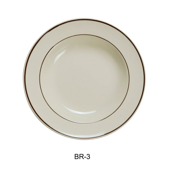 Yanco BR-3 10 oz China Brown Speckled Rim Soup Bowl, American White - 9 in. - Pack of 24