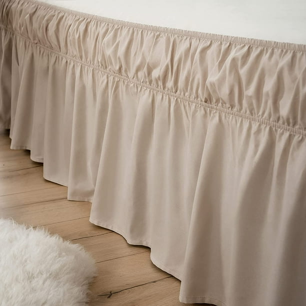 Iguohao Bed Skirt Queen Size 13 14 Inch Drop Dust Ruffle Three Fabric Sides Wrap Around With Elastic No Top Easy On Beige Beige 15.67 X 11.73 X 2.24 I