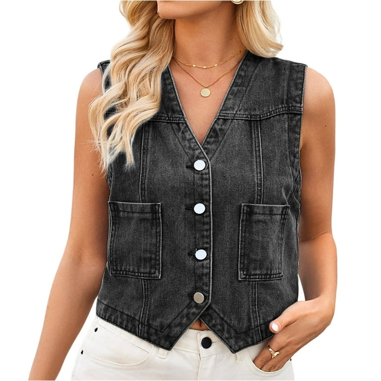 CHCNHAC Denim Jacket for Women Stylish Cropped Sleeveless