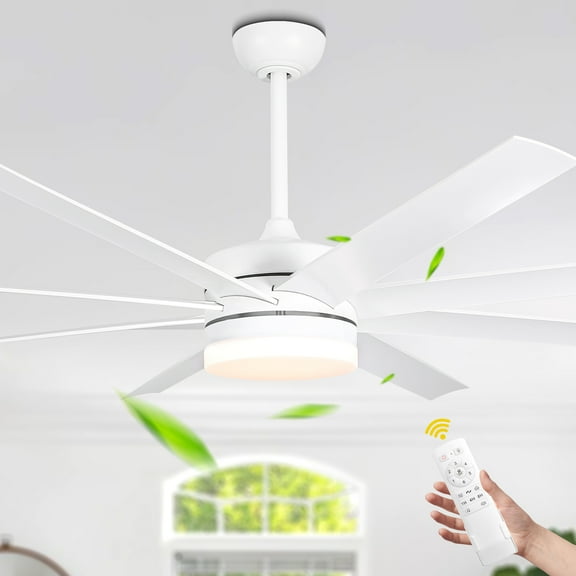 Bella Depot 65" Modern White Ceiling Fan 6-Speed Reversible Chandelier With Dimmable Light and Remote Control