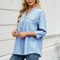 thumbnail image 5 of CheerKidz Women's Fashion Casual Spring Summer Denim Shirt Loose 3/4 Sleeve V-Neck Imitation Chambray Blouse Trendy Streetwear(Light Blue,2XL), 5 of 7