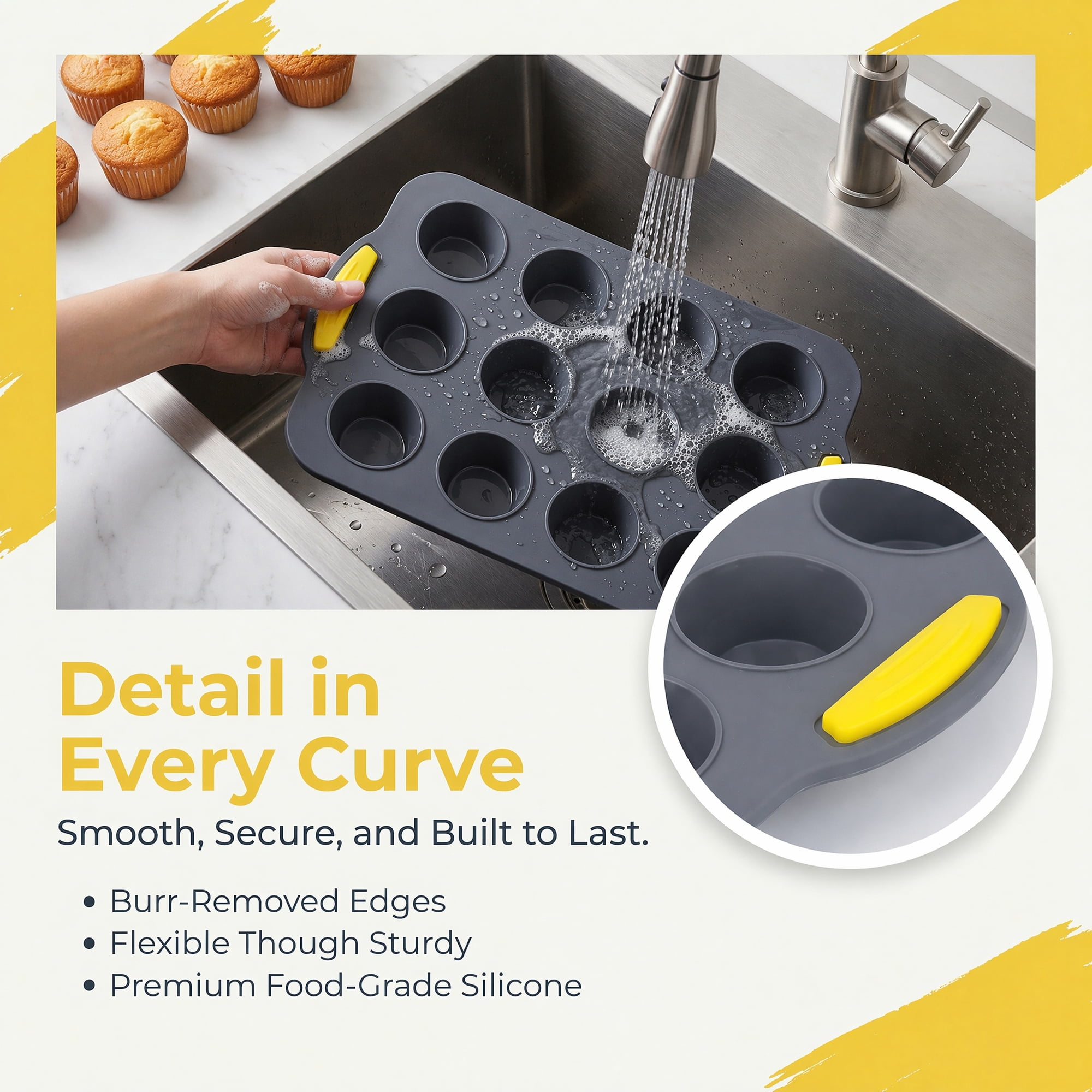 Unique Bargains Baking Pan 12-Cup Speckled Nonstick Silicone Tray for Bread GrayA 12"x7.9"