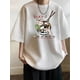 thumbnail image 2 of Women'S Casual Crew Neck T-Shirt, Heavyweight Waffle Fabric, 3/4 Sleeve, with Cute Cat Ramen Print, All-Season Fashion Top, Casual Wear|Playful Graphic Tee|Waffle Texture Fabric, 2 of 7