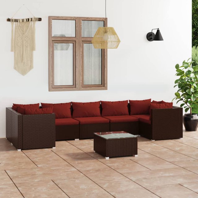 vidaXL Ensemble de Salon de Jardin 8 Pcs avec Coussins en Rotin Synthétique Brun