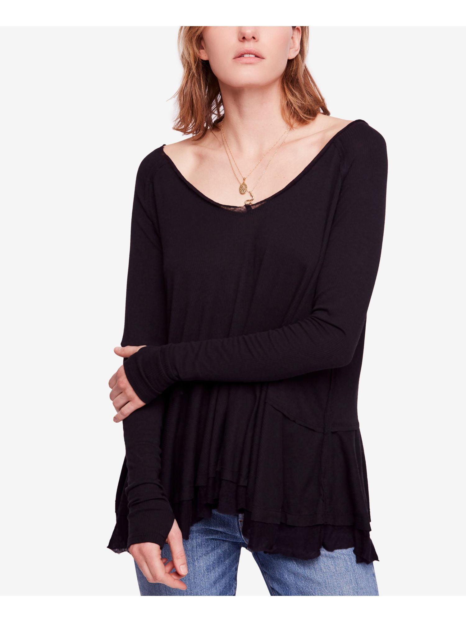 Free People Women's Lala Tie Neck Blouse Brown Size Large main image 1