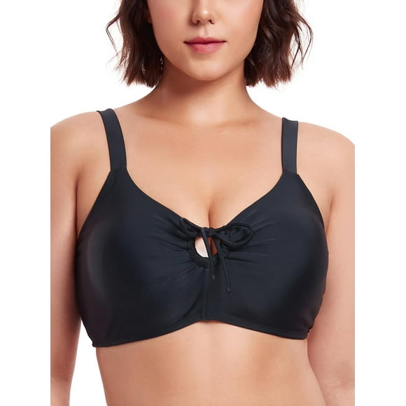Ocean Blues Hauts de Bikini Rétro à Découpes pour Femmes, Laçage au Dos, Haut de Maillot Rembourré, Haut de Maillot Noir, Taille M