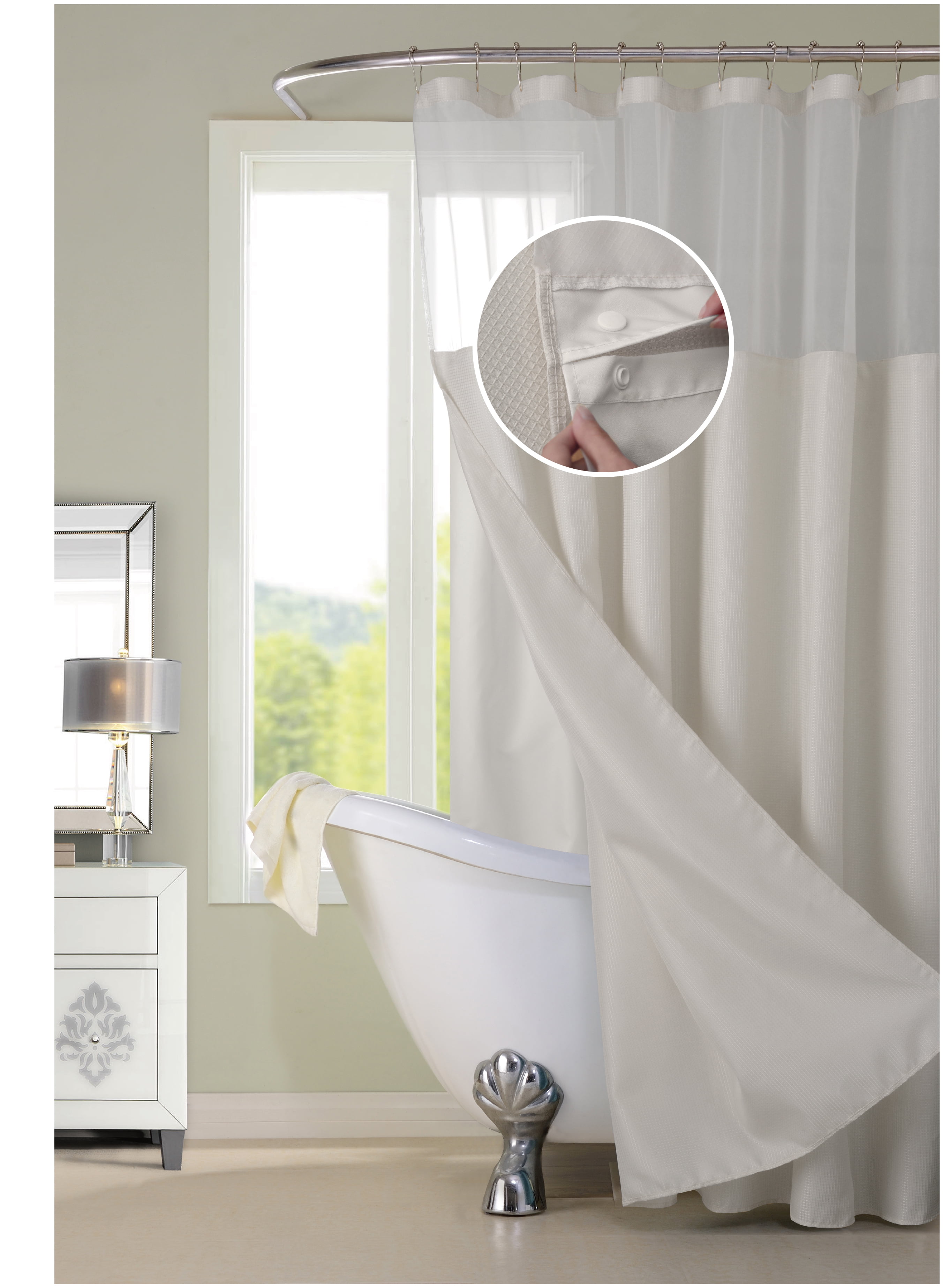 Dainty Home Complete Waterproof Shower Curtain with Detachable Liner in