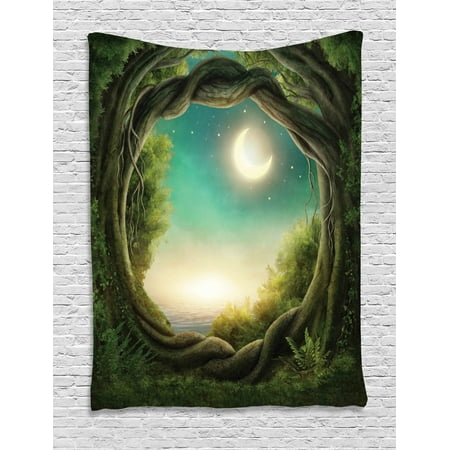 Kids Tapestry Trees In Enchanted Forest Full Moon Artistic