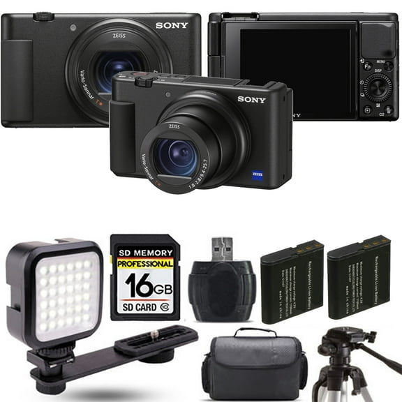 Sony ZV-1 Digital Camera (Black)   Extra Battery   LED - 16GB Kit (International Version)