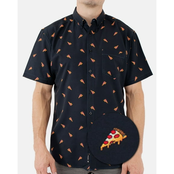 Visive Mens Big And Tall Short Sleeve Button Shirt, Printed Pizza Shirts