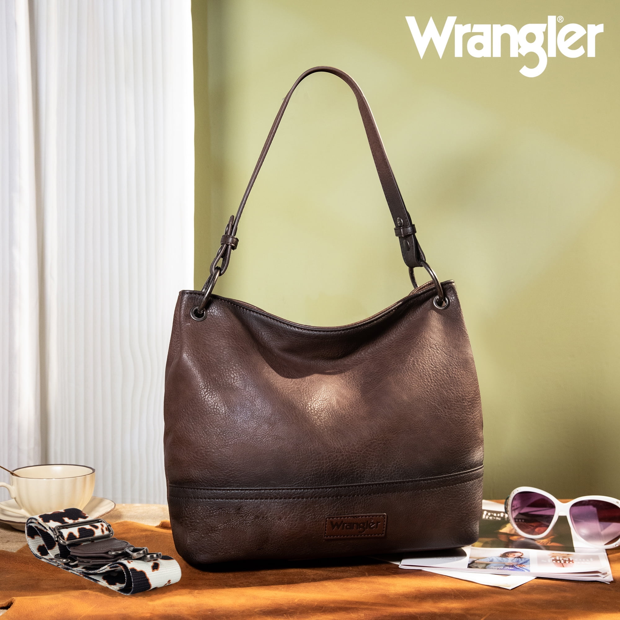 Wrangler Hobo Bags for Women Vegan Leather Top Handle Shoulder Purses and Handbags, Coffee