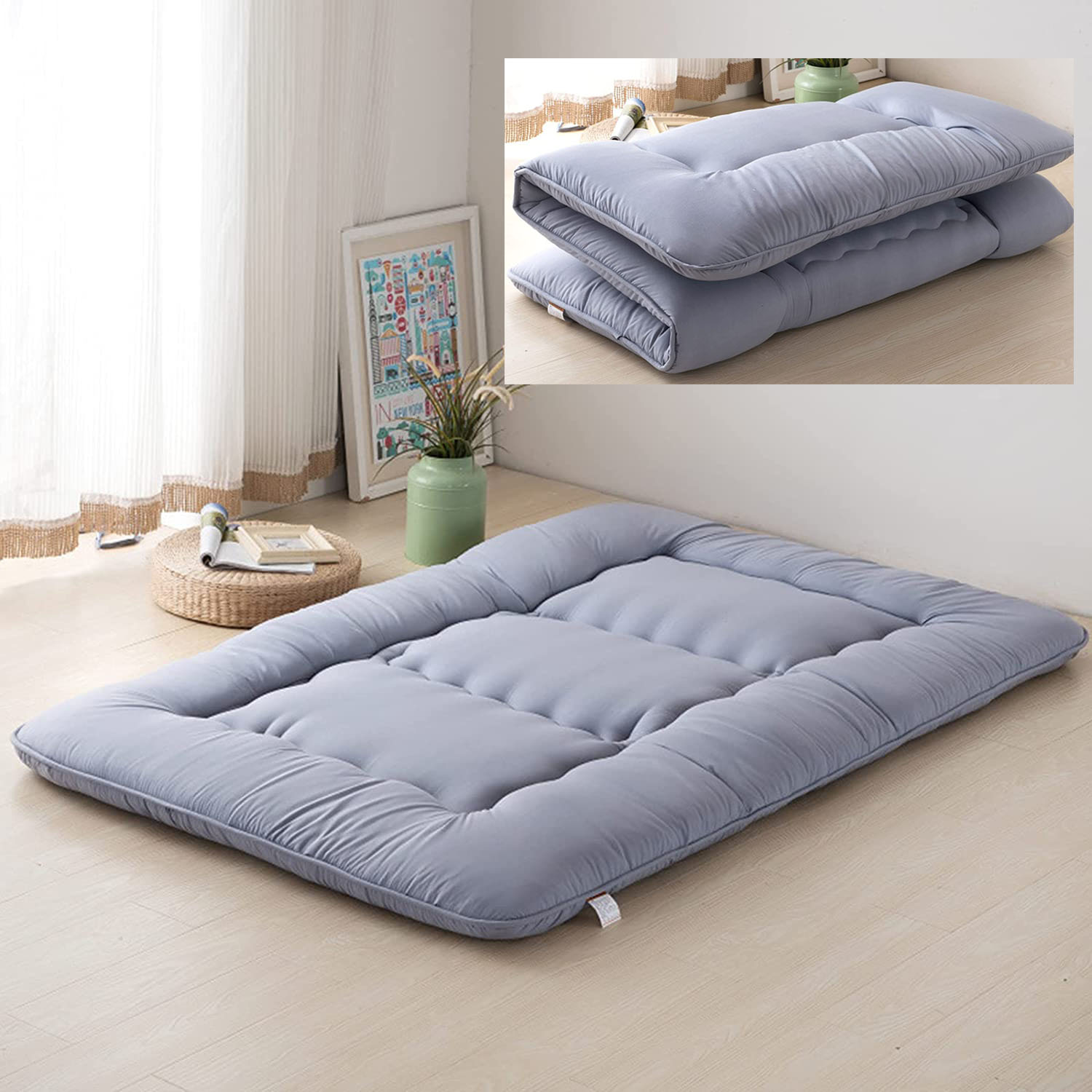 Docred Japanese Floor Mattress Futon Mattress, Memory Foam Futon Roll