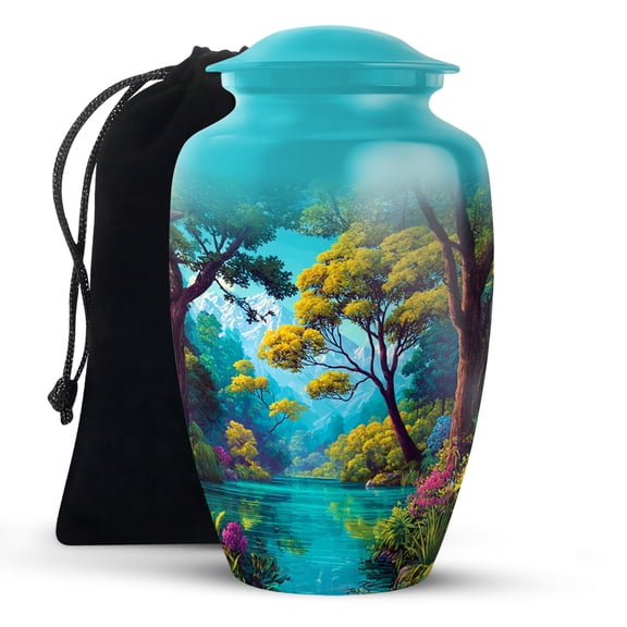 KARYLIZ Mountain Cremation Urns For Human Ashes - Blue Urn For Human Ashes Adult Male - Dad Burial Urns for Women & Men - Large Decorative Urn for Female