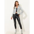 thumbnail image 4 of INSPIRE CHIC Chaqueta metalizada estilo motorista con cremallera brillante holográfica para mujer Plata L, 4 of 4