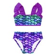 thumbnail image 3 of YUUMIN Little Girls 2 Pcs Mermaid Bikini Sets Ruffles Shoulder Fishscales Printed Crop Top with Brief Swimsuits Purple 8, 3 of 5