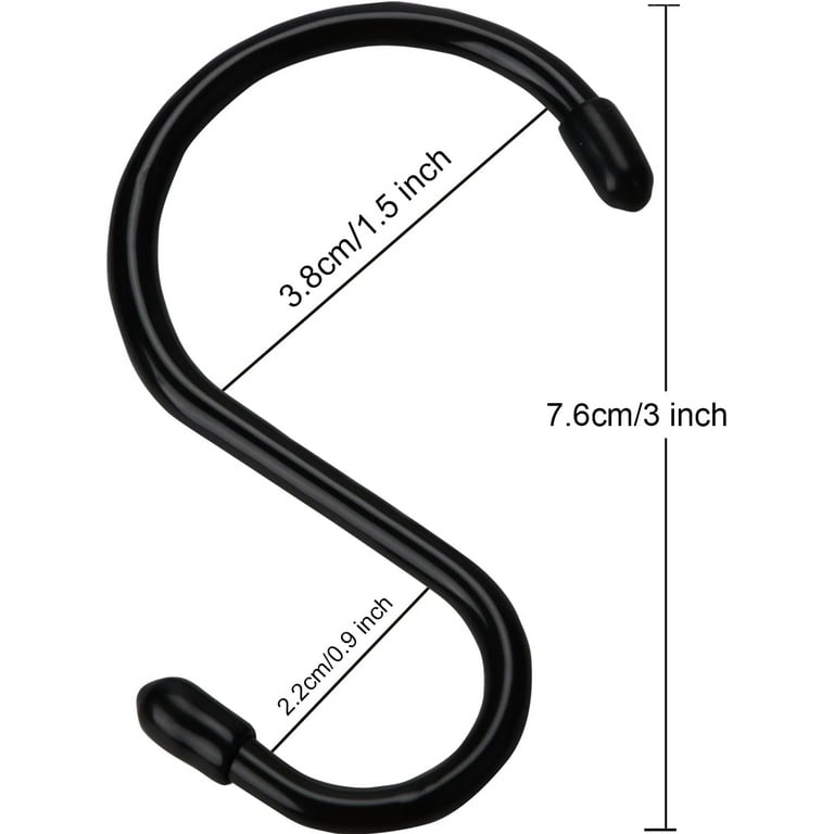 20 Pack 3 inch Small S Hook, Vinyl Coated S Hooks with Rubber Stopper Non  Slip S Hook, Steel Metal Black Rubber Coated Closet S Hooks for Hanging