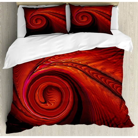 Spires Duvet Cover Set King Size, Spooky Spiral Form in Darkness with Digital Effects Perplexed Dreamy Place Image Print, Decorative 3 Piece Bedding Set with 2 Pillow Shams, Red, by Ambesonne