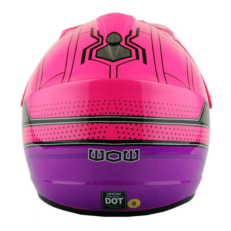 WOW Updated Youth Motocross Helmet Kids Motorcycle Bike Helmet HJOY Spider  Pink + Goggles + Skeleton Pink Glove Bundle