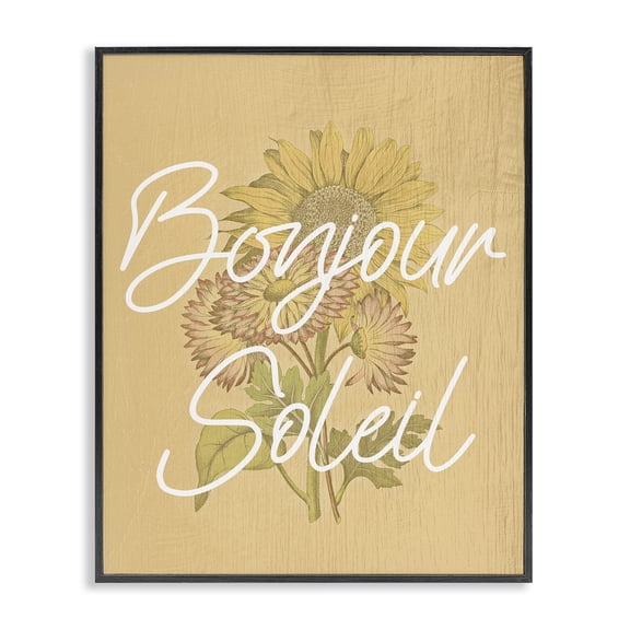 Stupell Industries Hello Sunshine French Phrase Quotes and Sayings Painting Black Framed Art Print Wall Art, 11 x 14
