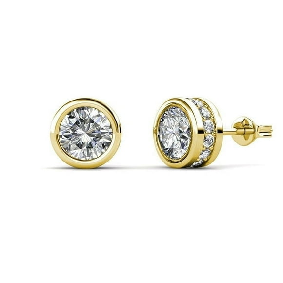 1CT Moissanite Round Cut 14K Yellow Gold Solitaire Stud Earrings Fine Jewelry for Women Gifts