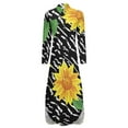 thumbnail image 6 of 2024 Yellow Sunflower Casual Dress Black Stripes Print Stylish Dresses Sexy V Neck Elegant Chiffon Dress Long Sleeve Clothing 4XL 5XL, 6 of 7