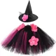 thumbnail image 4 of Falda de tul con sombrero de bruja para niñas, disfraz de tutú de bruja para fiesta de carnaval de Halloween en negro y rojo, falda de tul con flores para niñas, 4 of 5