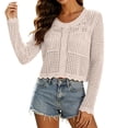 thumbnail image 5 of Asxite Women Summer Tops Long Sleeve Knit Crochet Cover Up Beach Swimsuit Bikini Solid Sheer Shirts, 5 of 7
