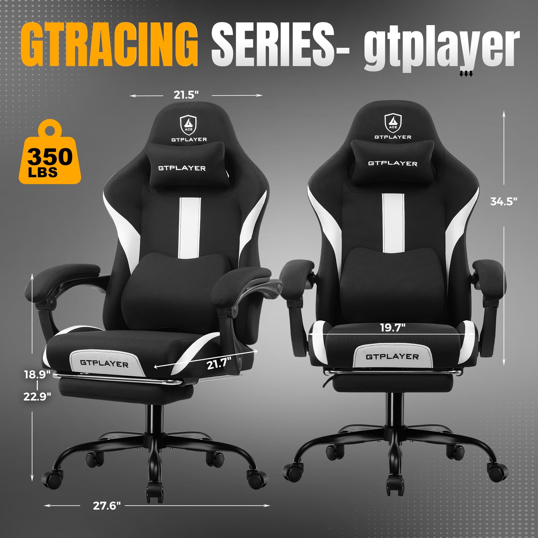 GTPLAYER Ace ProMotion Fabric Gaming Chair with Footrest, Black