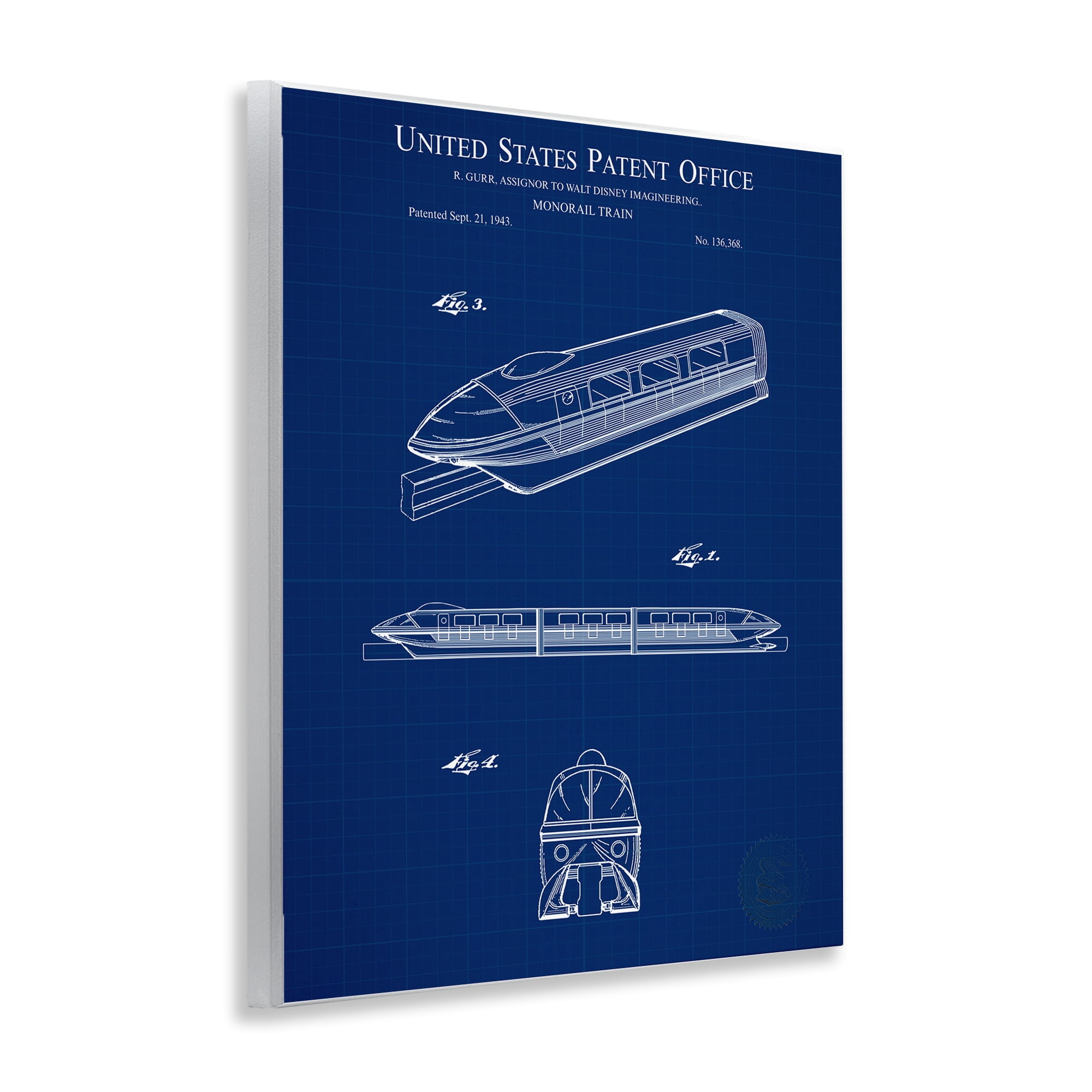 Stupell Industries Monorail Train Blueprint Transportation Painting Unframed Art Print Wall Art, 11 x 14