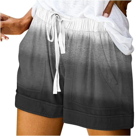 Ruimatai Women's Drawstring Waist Casual Shorts with Pockets Loose Lightweight Summer Beach Lounge Shorts Elastic Waist Gradient Short Pants S-2XL