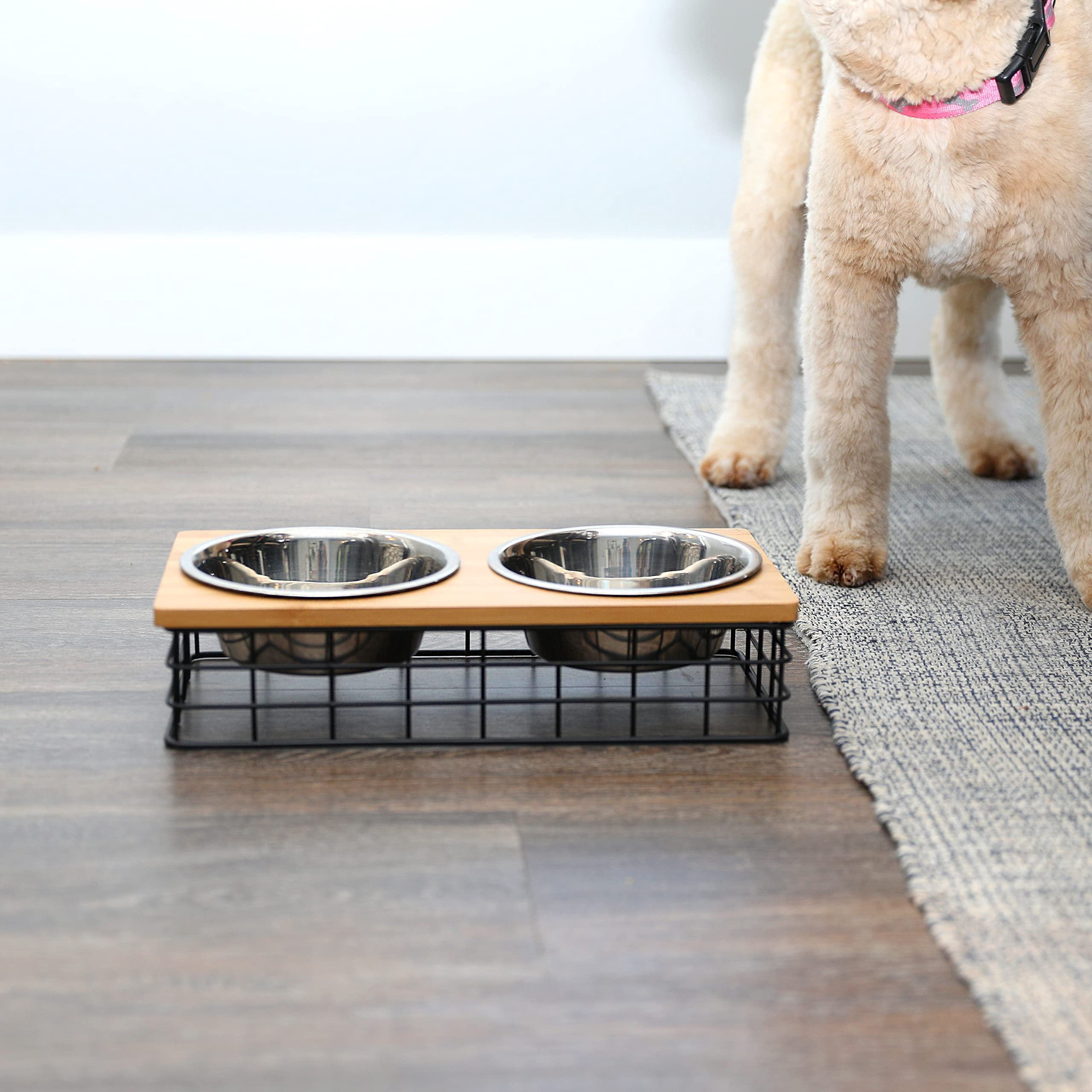 Barkley & Evans Elevated Double Pet Feeder, Removable Stainless Steel Bowls on Metal Stand, Raised Feeding Station for Pets, Dogs & Cats, Wet or Dry Food and Water - 1 Quart Bowls 32 fl. oz