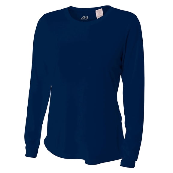 A4 Women's Long Sleeve Cooling Performance Fastpitch Softball Crew T-Shirt Navy M