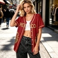 thumbnail image 6 of Mexico 2026 Soccer Cup Style Vintage Baseball Jersey for Women, Short Sleeve Button-Down Shirt with Retro Sun & Eagle Graphic, Breathable Polyester Sports Top, 1 PC Red XXXL, 6 of 6