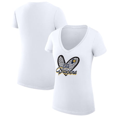 Women s G-III 4Her by Carl Banks White Indiana Pacers Super-Slim Fit Lightweight Leopard Heart V-Neck T-Shirt