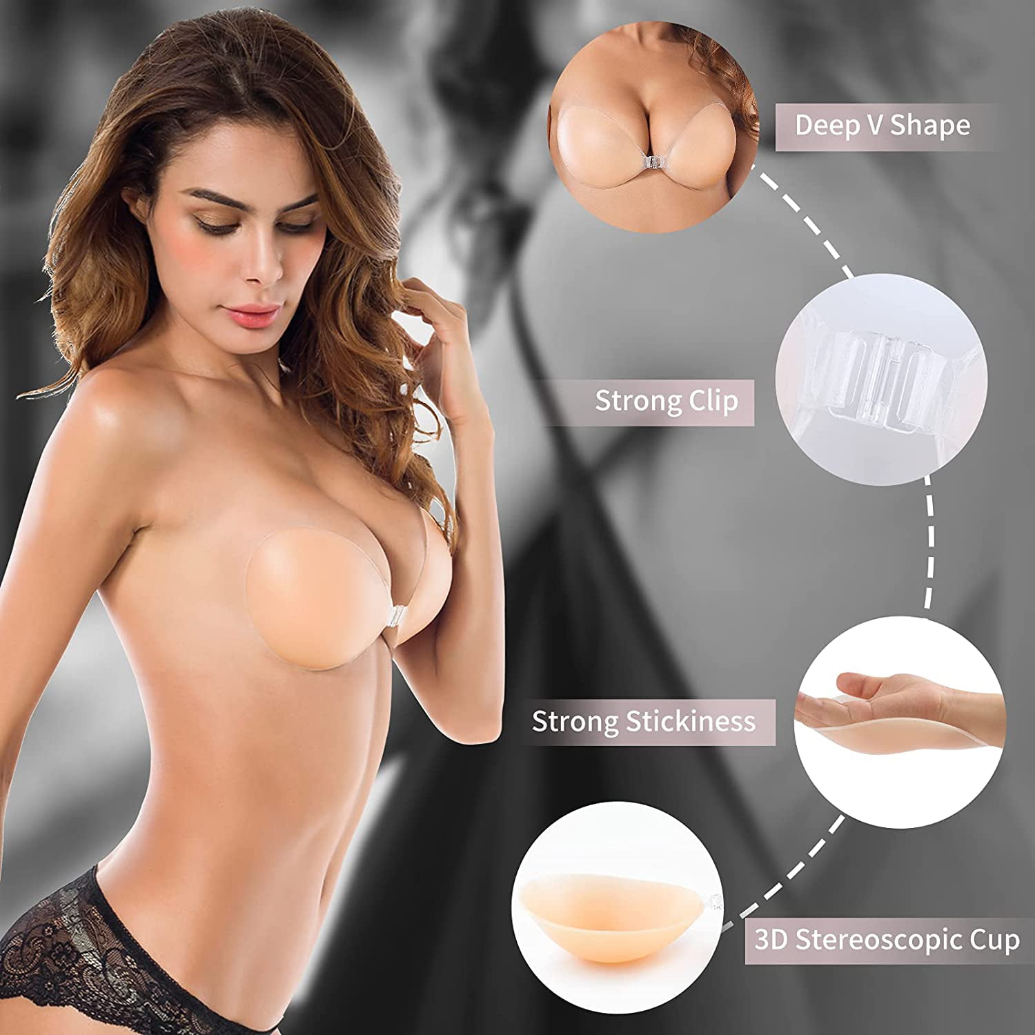 Merryso Invisible Strap Breast Enhancer Self Adhesive Silicone Push Bra  Size A B C D Up