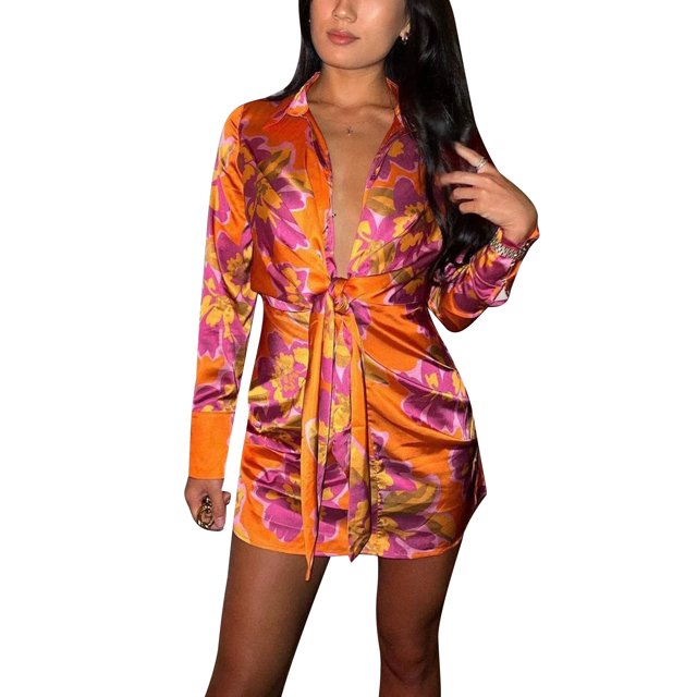 Txlixc Vestido de camisa de mujer con mangas largas impresas Txlixc moda