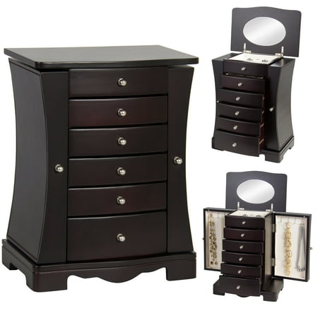 Best Choice Products Handcrafted Wooden Jewelry Box Organizer Wood Armoire Cabinet Storage Chest - Dark (Best Wood Window Brands)