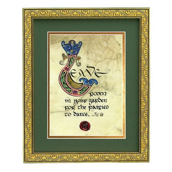 Celtic Card Company Irish Leave Room in Your Garden Unframed Green Print Home Decore Calligraphy by Kevin Dillon Medieval Manuscripts Style Antic Ornamented Design