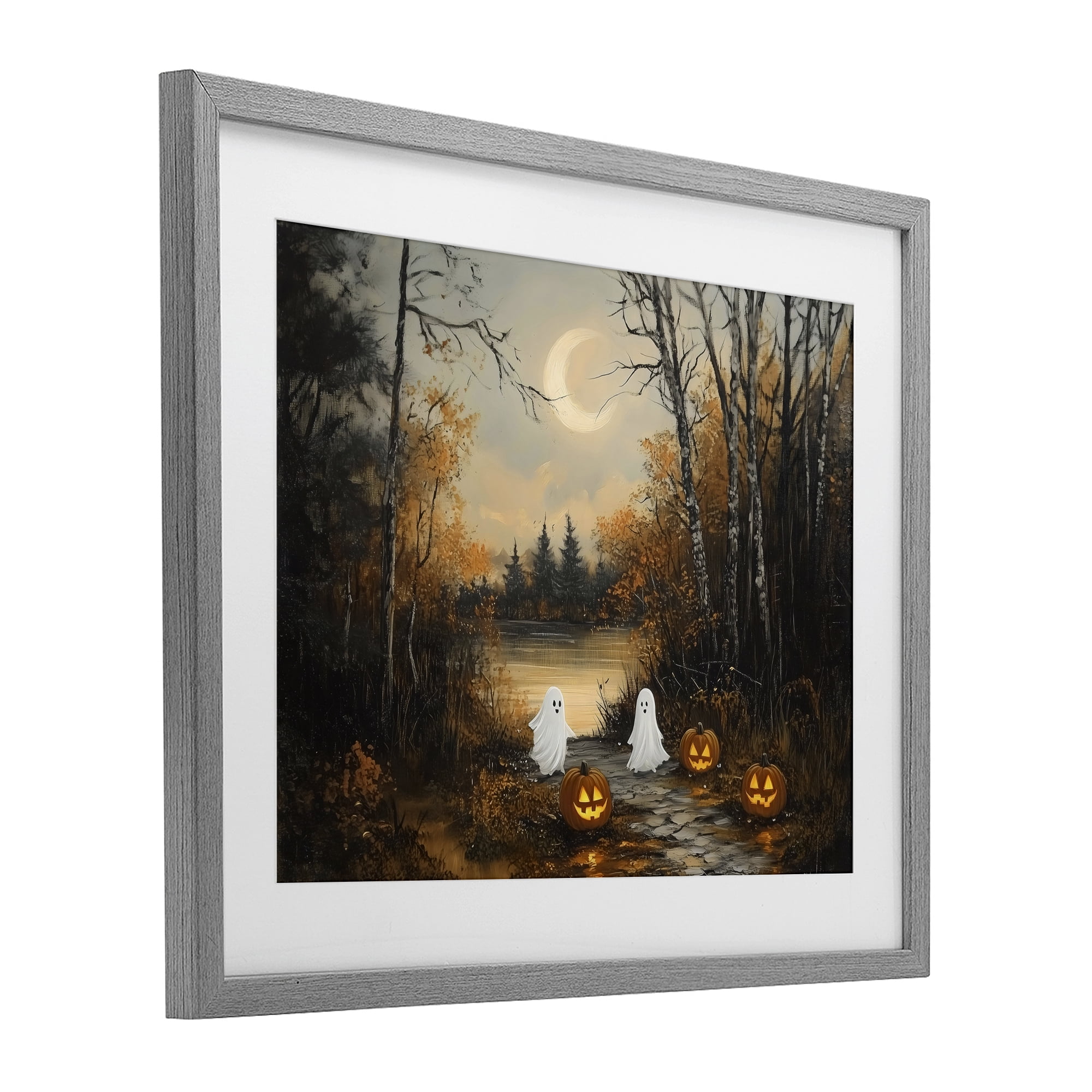 Autumn Ghosts at Lake Gray Framed Print Under Glass, design by Arlington Prints